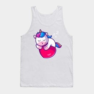 Cute Unicorn Sleeping On Heart Love Cartoon Tank Top